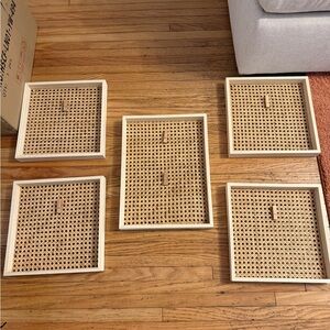 set of 5 rattan cane webbing frames with clotheslines for pictures